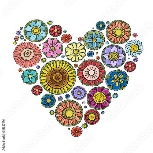 Floral mandala heart shape. Love concept art for your design