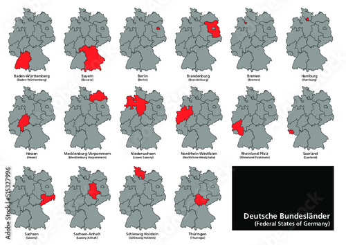 Detailed vector map of German federal states with isolated borders on background as flat design