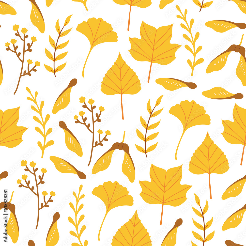 Obraz premium Autumn leaves and branches seamless pattern vector