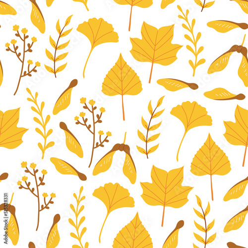 Autumn leaves and branches seamless pattern vector
