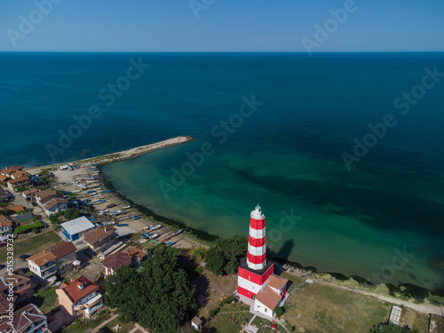 Shabla Lighthouse at summer day, aerial view. Bulgaria photo