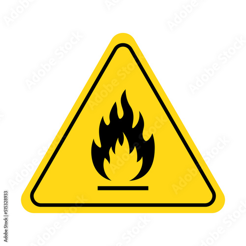 Fire warning icon, flammable sign. Chemical hazard, fire danger, flammable liquid symbol. Vector illustration.