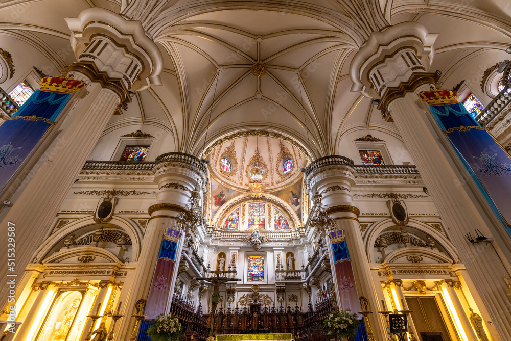 Guadalajara, Jalisco, Mexico, May 1, 2022: Scenic interiors of Guadalajara Central Cathedral of the Assumption of Our Lady