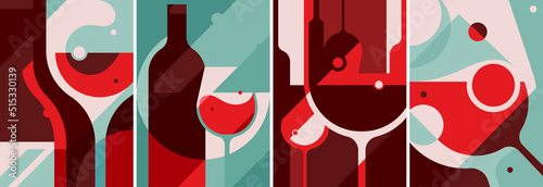 Collection of wine posters. Placard designs in abstract style. © KurArt