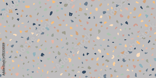 Terrazzo seamless texture composed of pieces of granite, quartz, glass and stone. Marble floor pattern. Grey classic paving design. Abstract wall background. Retro venetian stone material