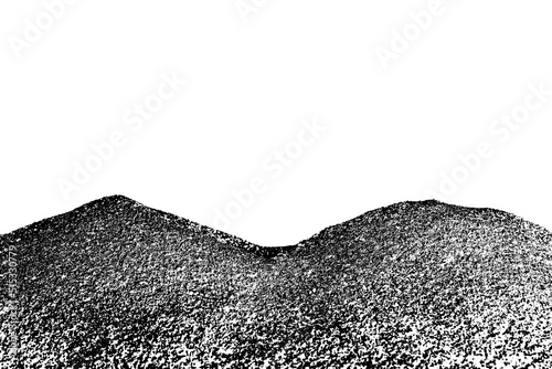 Sand hills. Mountains silhouette. Black grainy texture isolated on white background. Dust overlay. Dark noise granules. Digitally generated image. Vector design elements. Illustration, Eps 10. photo