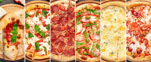 Fototapeta Naklejka Na Ścianę i Meble -  food collage of different types of pizza
