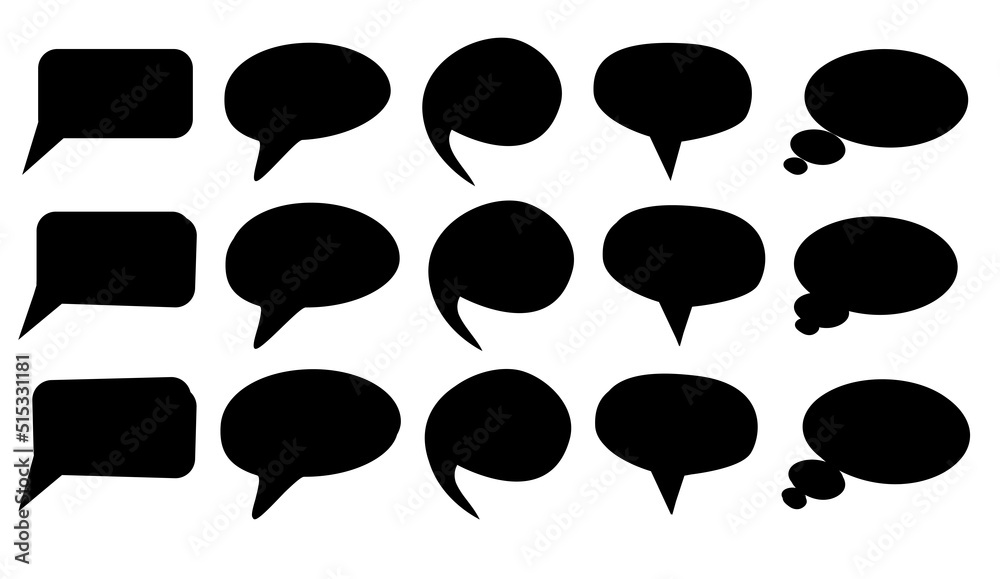 Fototapeta premium Set icons of black silhouette empty speech bubbles isolated on white background. Design element.