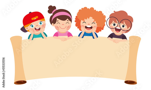 Cartoon Kids With Blank Banner 