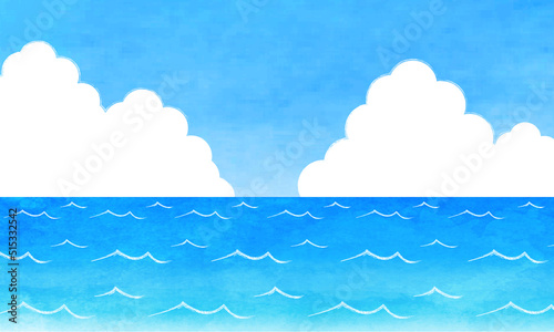 夏の海　手描き水彩イラスト　横長