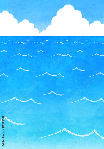 夏の海　手描き水彩イラスト　縦長