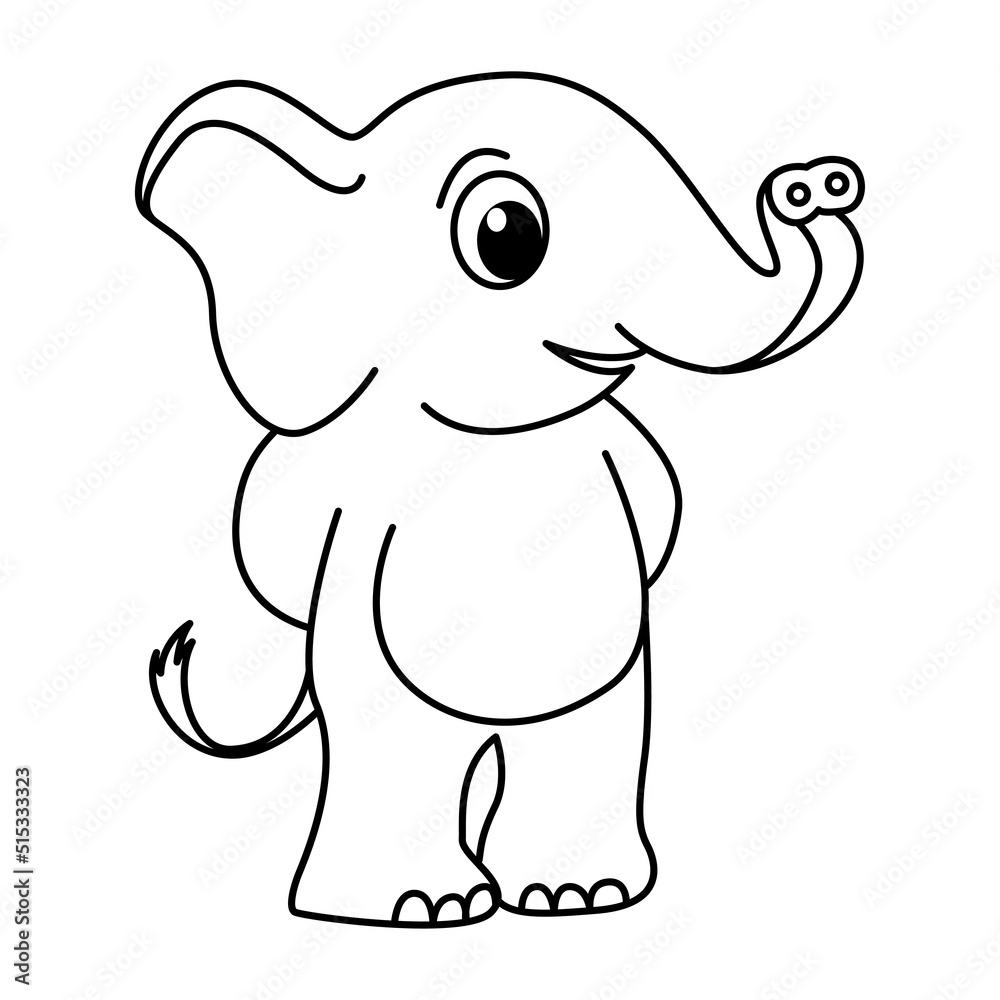 Cute elephant cartoon coloring page illustration vector. For kids coloring book.