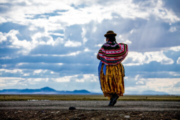 Traditionally clothed indigenous Quechua woman in Bolivia.