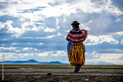 Traditionally clothed indigenous Quechua woman in Bolivia. photo