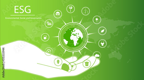 ESG - Environmental, Social and Corporate Governance. social and management problems with icons. Vector