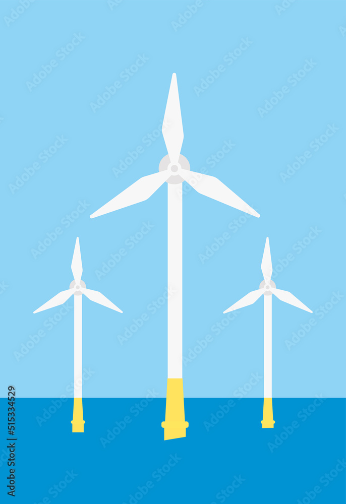 Clip art of windmill of wind power generation on the sea Clip art of windmill of wind power generation on the sea