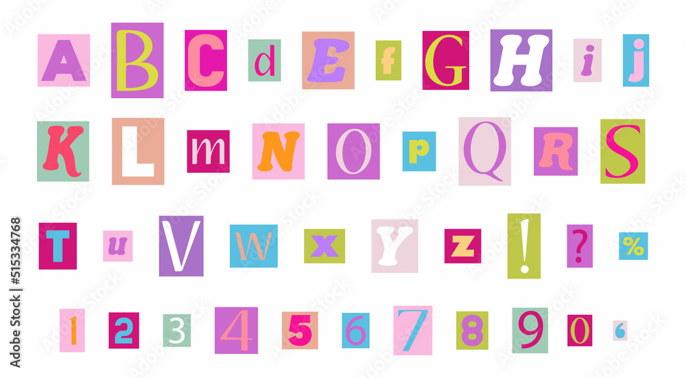 Clipping alphabet in y2k style Clipping alphabet in y2k style