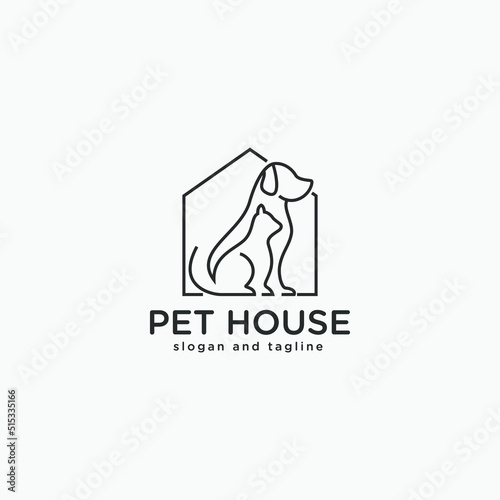 pet shop logo design with simple and minimalist continuous line style