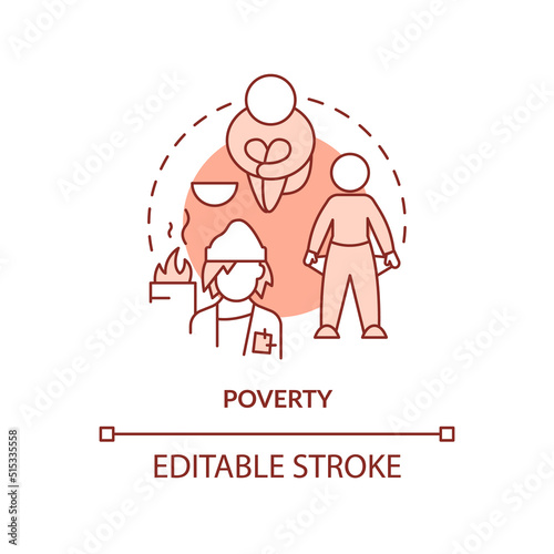 Poverty terracotta concept icon. Low life quality. Cause of overpopulation abstract idea thin line illustration. Isolated outline drawing. Editable stroke. Arial, Myriad Pro-Bold fonts used