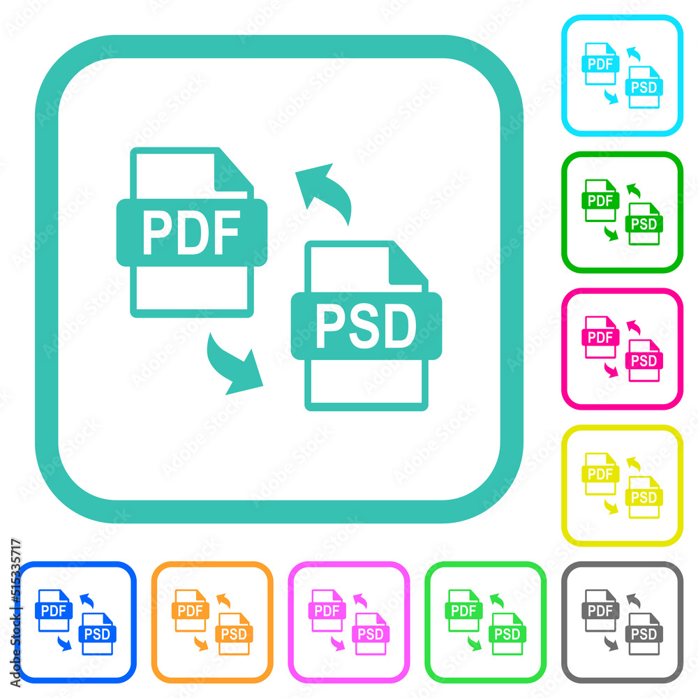 PDF PSD file conversion vivid colored flat icons PDF PSD file conversion vivid colored flat icons