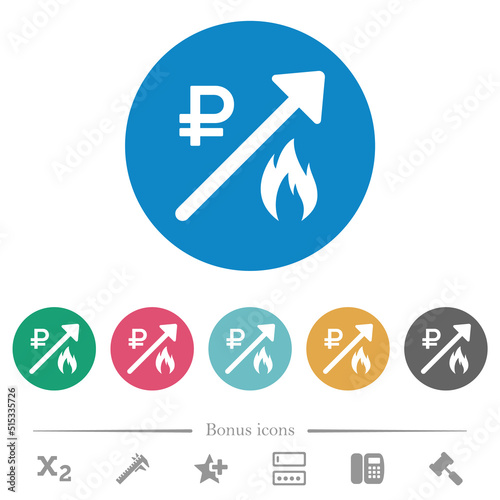 Rising gas energy russian Ruble prices flat round icons