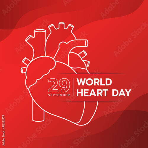 world hearth day banner - white line the human heart sign and text on red background vector design
