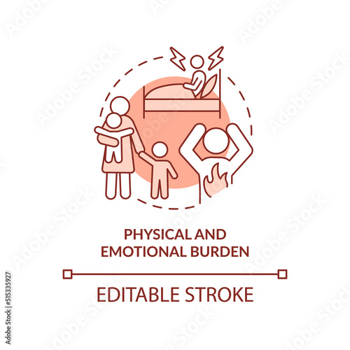 Physical and emotional burden terracotta concept icon. Health effects of overcrowding abstract idea thin line illustration. Isolated outline drawing. Editable stroke. Arial, Myriad Pro-Bold fonts used