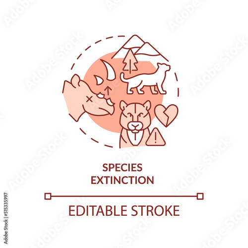 Species extinction terracotta concept icon. Wildlife. Consequence of overpopulation abstract idea thin line illustration. Isolated outline drawing. Editable stroke. Arial, Myriad Pro-Bold fonts used