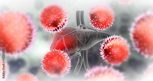 Hepatitis virus attack the liver. 3d illustration.. © Rasi