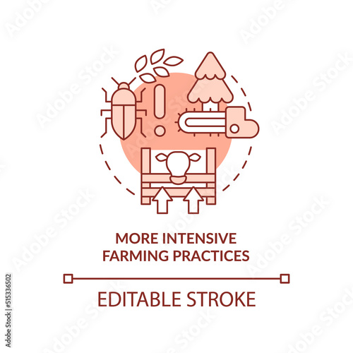 More intensive farming practices terracotta concept icon. Overpopulation effects abstract idea thin line illustration. Isolated outline drawing. Editable stroke. Arial, Myriad Pro-Bold fonts used