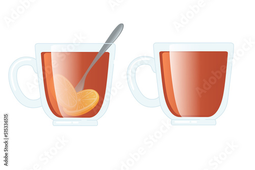 Hot tea with lemon in glass cup with spoon tea for home remedies treatment against cold disease vector illustration on white background