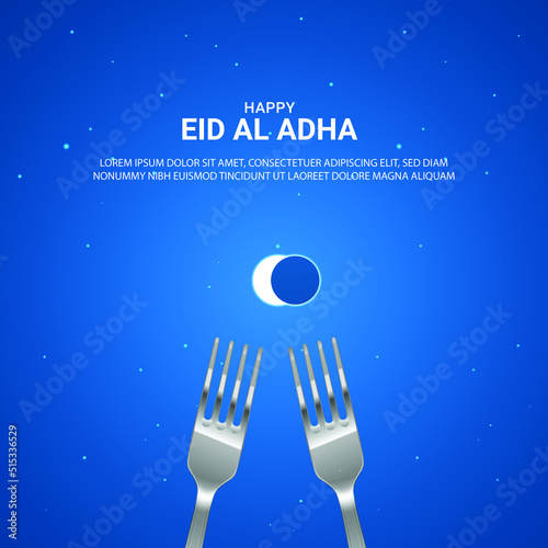 Eid al Adha Mubarak Islamic moon and spoon creative design illustration