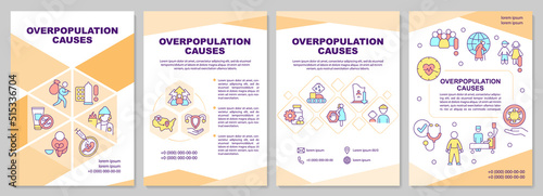 Overpopulation causes orange brochure template. Growth reasons. Leaflet design with linear icons. Editable 4 vector layouts for presentation, annual reports. Arial-Black, Myriad Pro-Regular fonts used