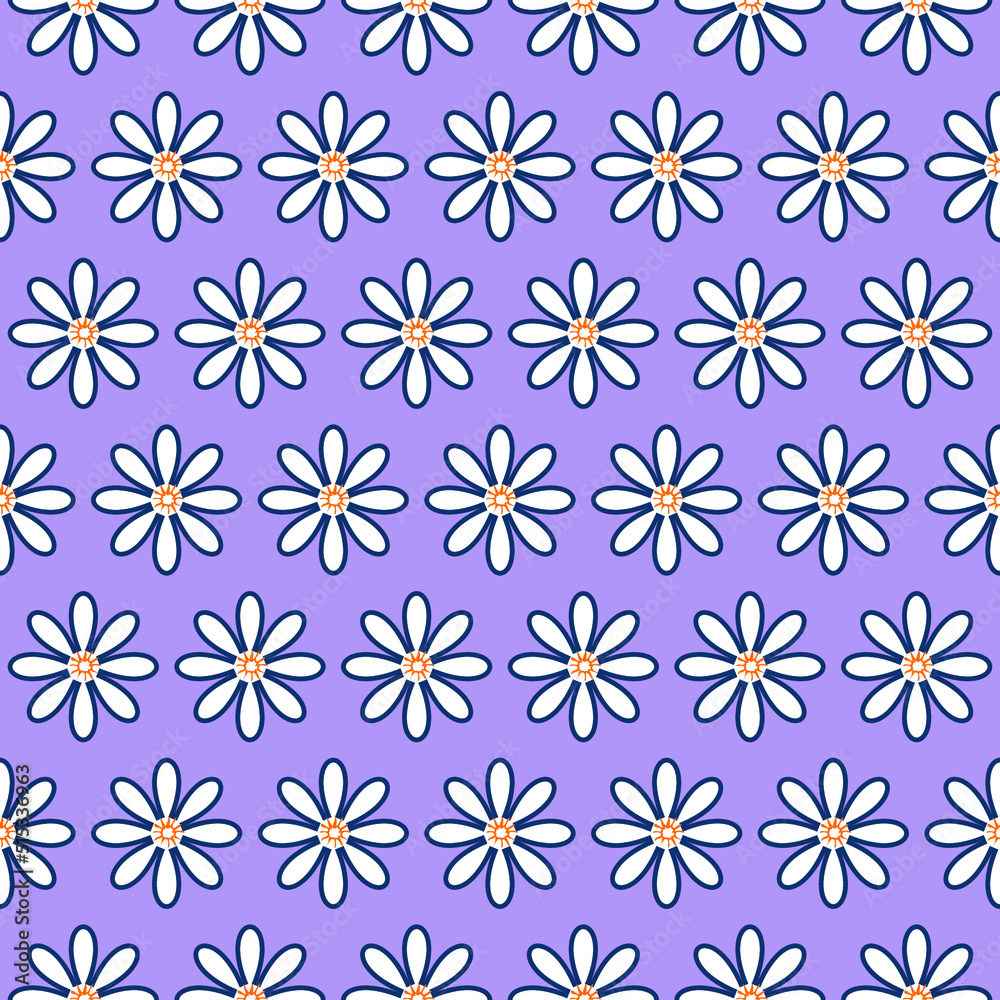 Minimal Retro Geometric Style Daisy Flowers Seamless Trendy Pattern Chic Fashion Colors Perfect for Allover Fabric Print