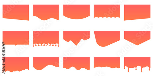 Set of Dividers Shapes for Website. Curve Orange Lines, Drops, Wave Collection of Abstract Design Element for Top, Bottom Page Web Site. Isolated Vector Illustration photo