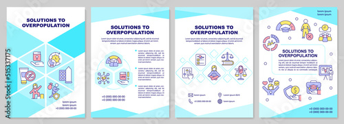 Solutions to overpopulation blue brochure template. Leaflet design with linear icons. Editable 4 vector layouts for presentation, annual reports. Arial-Black, Myriad Pro-Regular fonts used