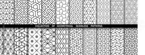 Geometric set of seamless black and white patterns. Simpless vector graphics