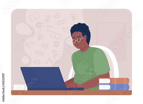 Out-of-school learning 2D vector isolated illustration. Enrichment opportunities for student flat character on cartoon background. Colourful editable scene for mobile, website. Quicksand font used
