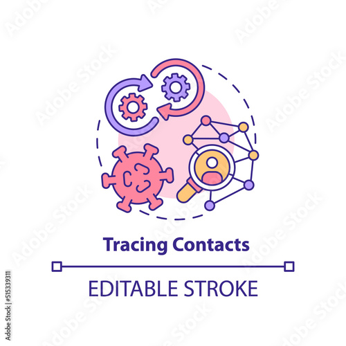 Tracing contacts concept icon. Infection spreading. Disease monitoring abstract idea thin line illustration. Isolated outline drawing. Editable stroke. Arial, Myriad Pro-Bold fonts used