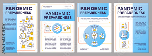 Pandemic preparedness blue brochure template. Leaflet design with linear icons. Vaccination. Editable 4 vector layouts for presentation, annual reports. Arial, Myriad Pro-Regular fonts used