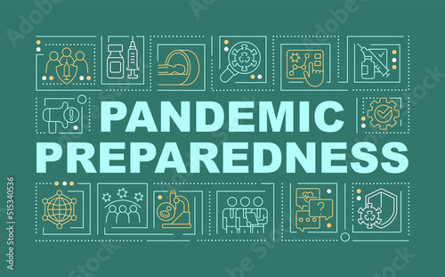 Pandemic preparedness word concepts dark green banner. Struggle virus. Infographics with editable icons on color background. Isolated typography. Vector illustration with text. Arial-Black font used