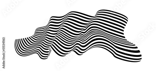 Waving flag as a brush stroke with zebra texture. Vest striped with fabric Black and white stripes curved in a bizarre way with waves curving along the trajectory
