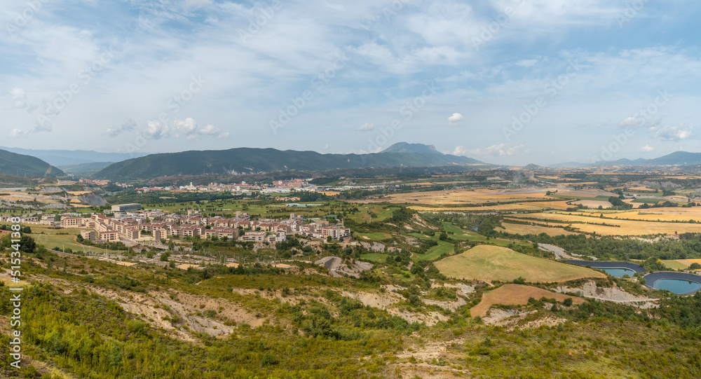 Panoramic view of the town of Las Latas near Sabiñanigo, Aragon Pyrenees. Spain