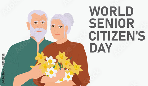 World Senior Citizen's Day. Cute old couple. Vector illustration