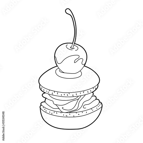 Coloring book cake, tasty doodle food vector illustration © jula_ru