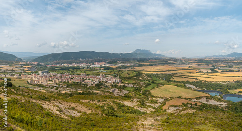 Panoramic view of the town of Las Latas near Sabiñanigo, Aragon Pyrenees. Spain