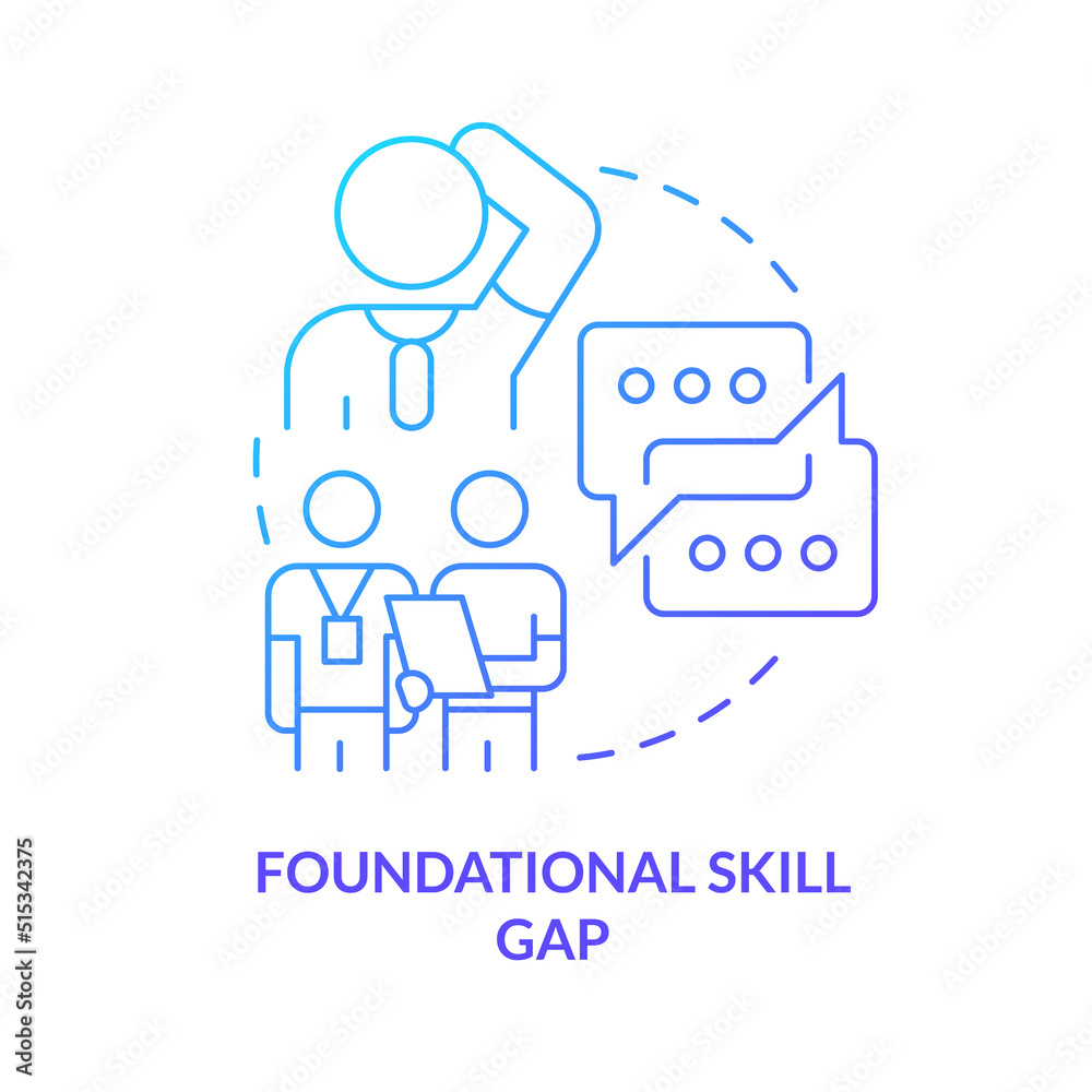 Foundational skill gap blue gradient concept icon. Soft skills absence. Issue in higher education abstract idea thin line illustration. Isolated outline drawing. Myriad Pro-Bold font used