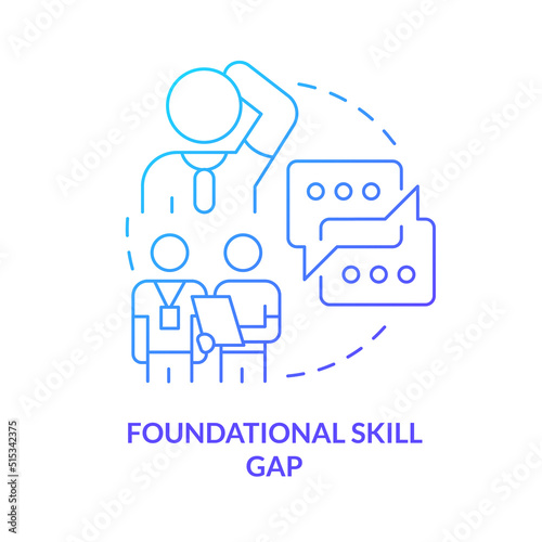 Foundational skill gap blue gradient concept icon. Soft skills absence. Issue in higher education abstract idea thin line illustration. Isolated outline drawing. Myriad Pro-Bold font used