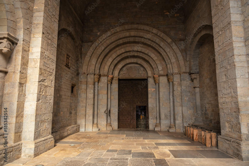 Fototapeta premium Main entrance of the Cathedral of San Pedro de Jaca in Aragon. Spain