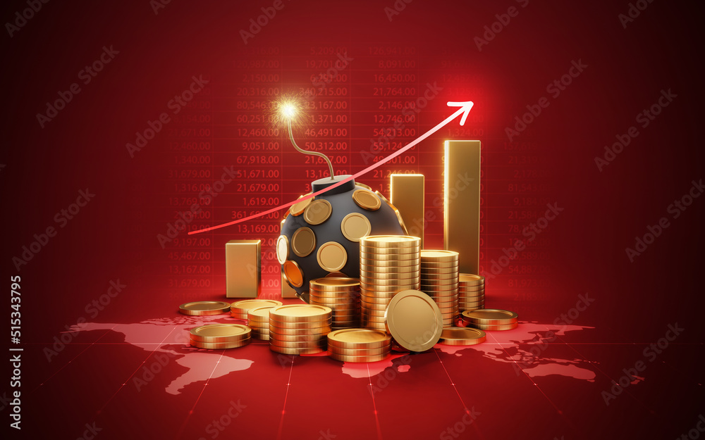Photo & Art Print Financial crisis gold coin explosive bomb on
